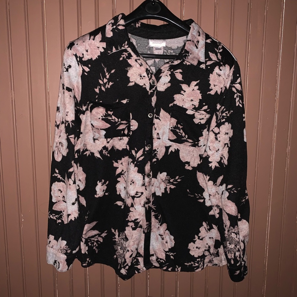 Black and Pink Floral Button Down Shirt